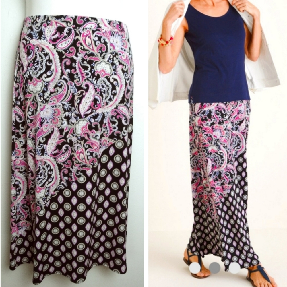 Chico's Maxi Skirt Women's Size 4/6 Petite Boho Paisley Pair Multi Print Resor…